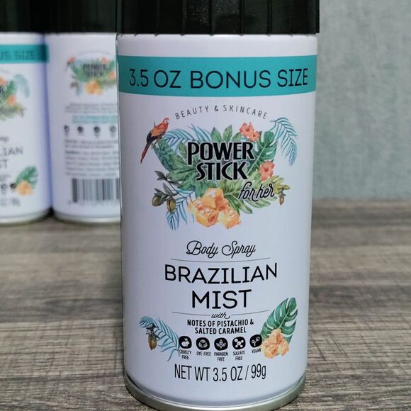 4 Pack Power Stick Brazilian Mist Body Spray Pistachio & Salted Caramel 3.5 Oz - Picture 2 of 7